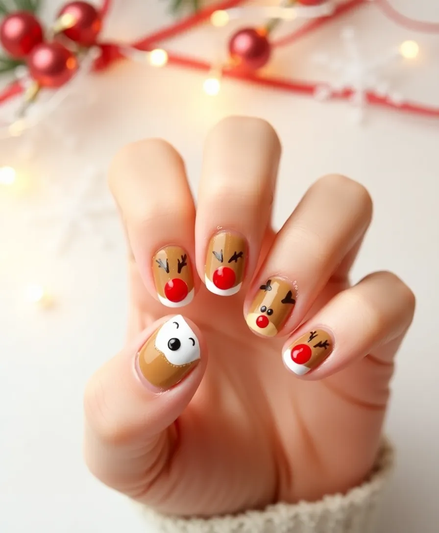 25 Festive December Nails That Will Make You the Star of Every Holiday Party! - 16. Playful Reindeer