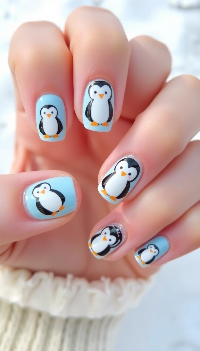 21 Jaw-Dropping Winter Nail Designs That Will Leave You Speechless (Don't Miss #8!) - 11. Whimsical Penguins