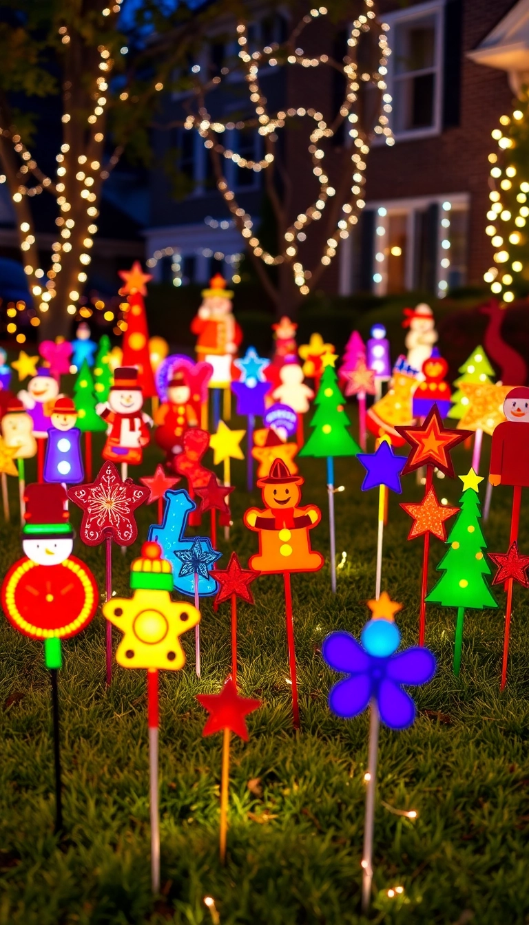 20 Jaw-Dropping Outdoor Christmas Decorations That'll Light Up Your Neighborhood! - 15. Festive Garden Stakes