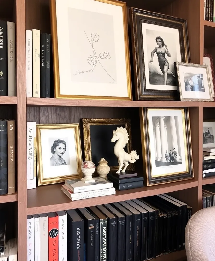 12 Stunning Bookshelf Decor Hacks to Elevate Your Space (Get Ready to Impress with #10!) - 6. Art and Frames