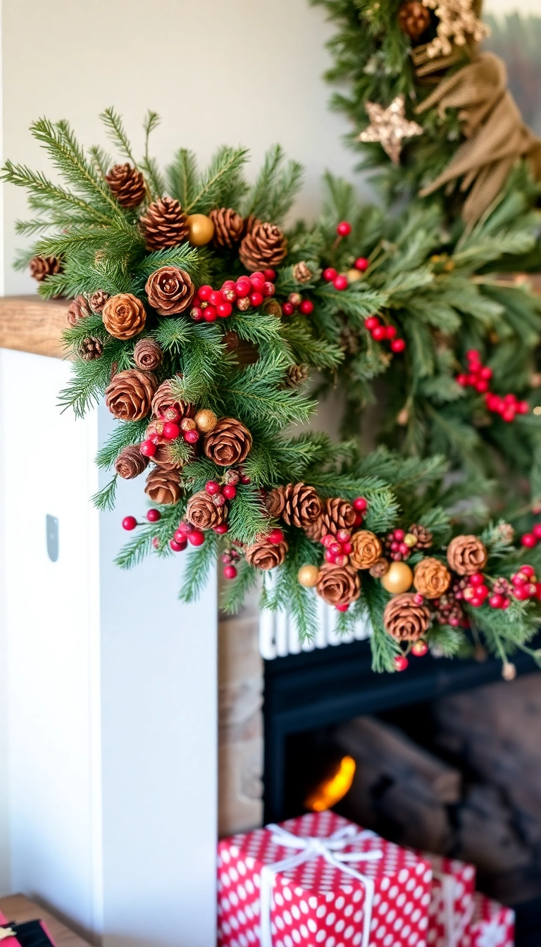 21 DIY Christmas Garland Ideas That Will Transform Your Home This Holiday Season! - 1. Classic Pine Cone and Berry Garland