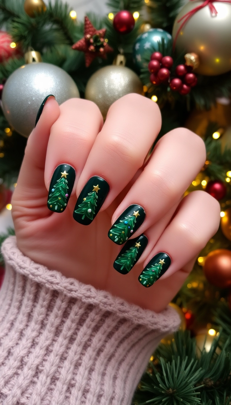 20 Fun Winter Nail Designs That Will Make You Want to Show Off Your Hands! - 3. Holiday Cheer with Christmas Trees