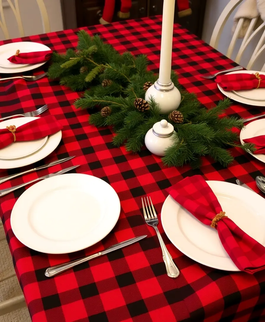 Christmas Table Settings: How to Create the Perfect Holiday Table! - 12. Traditional Christmas with Plaid and Pine