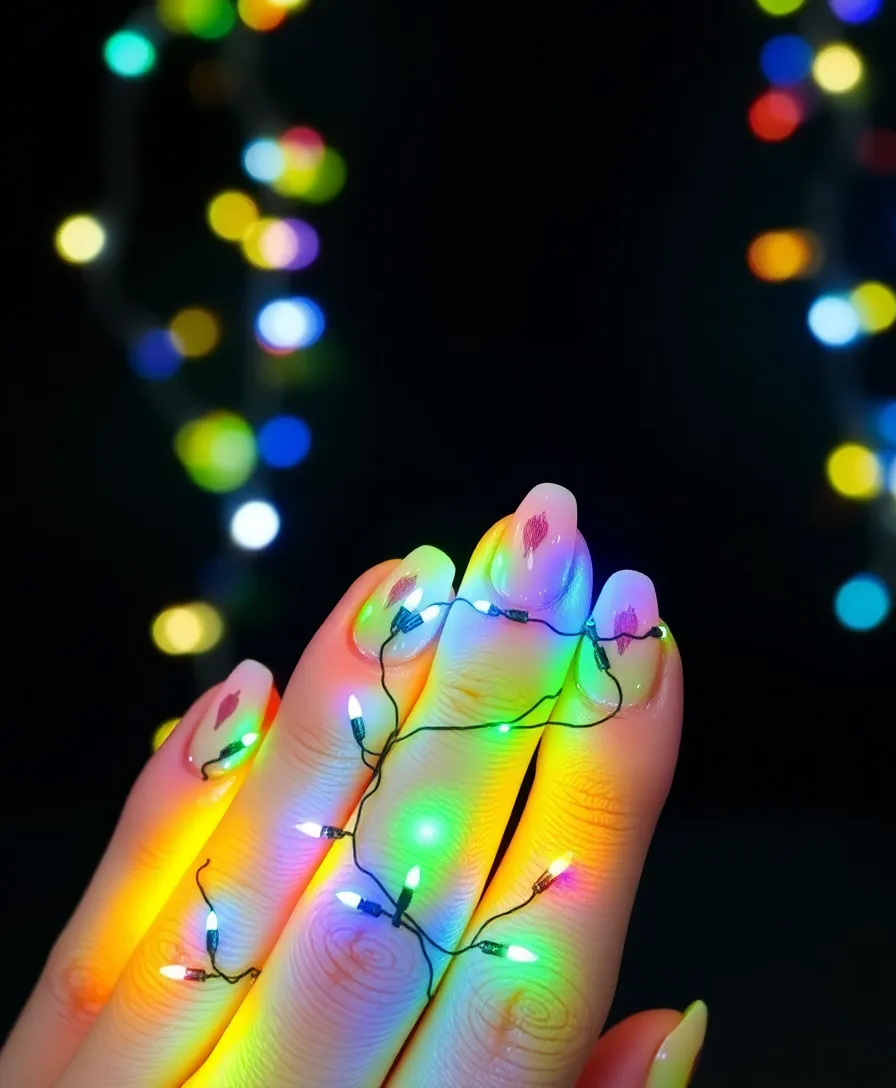 25 Festive December Nails That Will Make You the Star of Every Holiday Party! - 18. Twinkling Fairy Lights