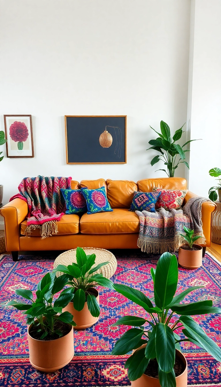 21 Stunning Leather Couch Living Room Decor Ideas That Will Transform Your Space! - 3. Bohemian Vibes