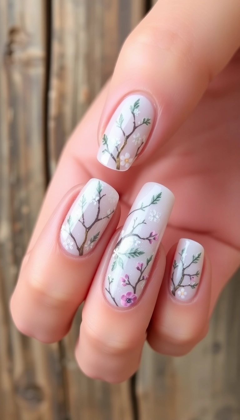 25 Stunning Acrylic Nails for Winter That Will Make You the Trendsetter! - 12. Nature-Inspired Nail Art