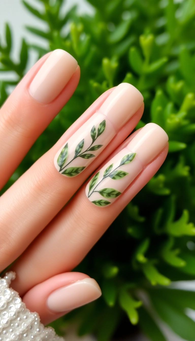 20 Stunning Boho Nail Ideas That Will Make You the Trendsetter of Your Squad! - 7. Leafy Green Accents