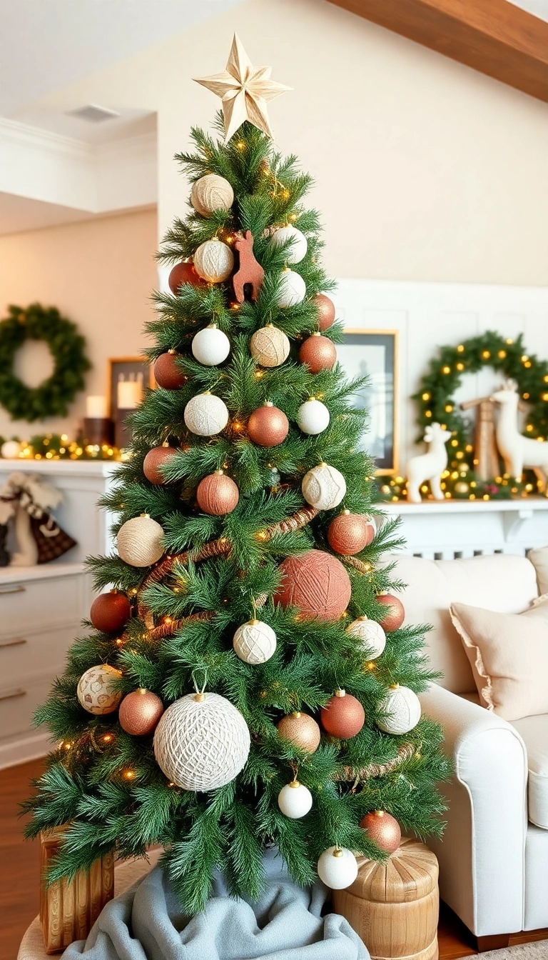 21 Cozy Farmhouse Christmas Tree Ideas That'll Make You Wish It Was Christmas Year-Round! - Layered Textures with Fabric