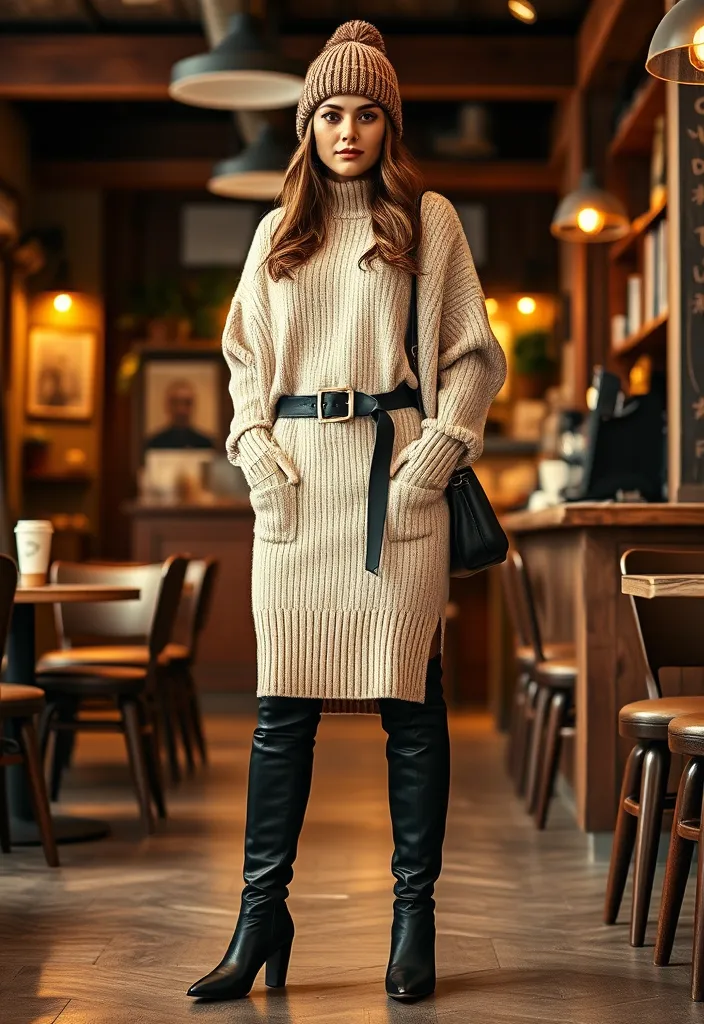 10 Stylish Ways to Rock Winter Footwear That Will Turn Heads! - 1. Over-the-Knee Boots with a Cozy Sweater Dress