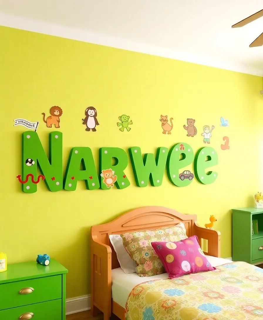 17 Adorable Greenboard Kids Room Ideas That'll Make Your Children Smile (Don't Miss #5!) - 17. Greenboard Personalized Name Wall