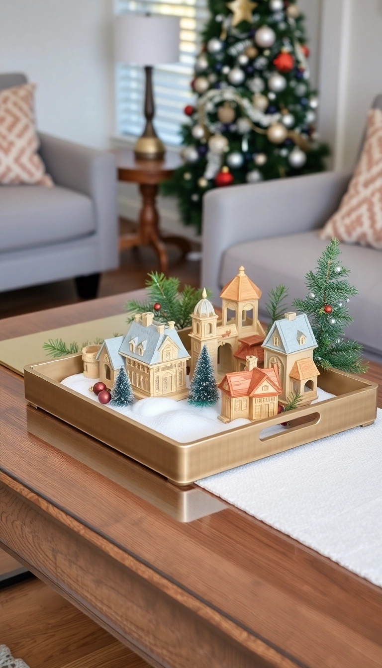 21 Stunning Christmas Village Display Platform Ideas You Must Try This Holiday Season! - 13. Decorative Tray