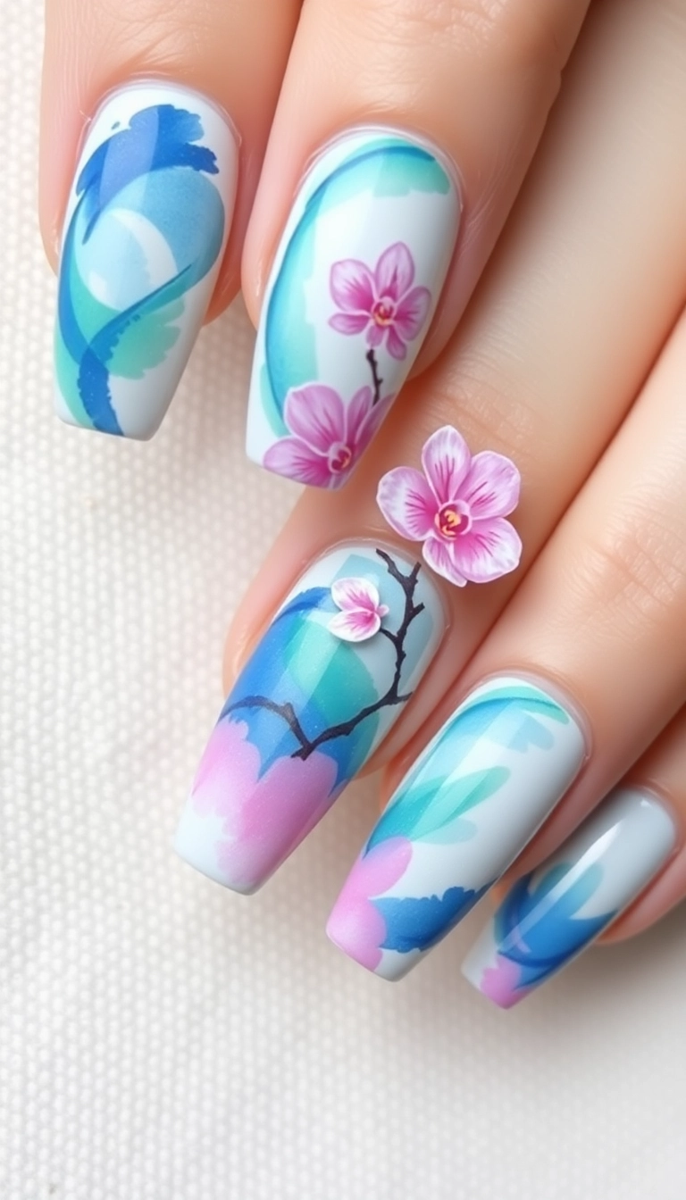 23 Stunning Orchid Nail Designs That Will Make Your Friends Jealous! - 11. Artistic Orchid Watercolor