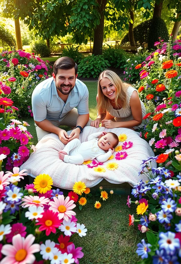 10 Heartwarming Family Newborn Pictures at Home You'll Want to Recreate! - 6. Garden of Love