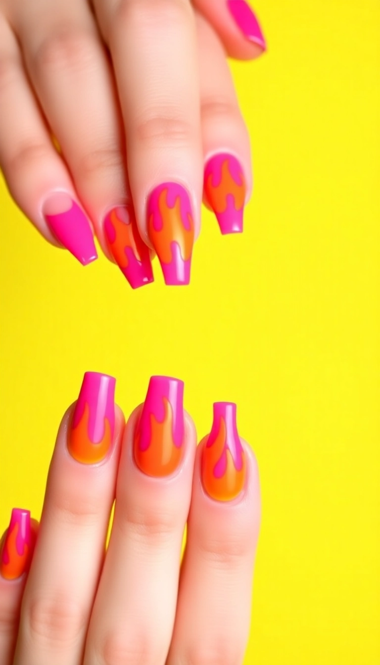 23 Fire Nail Inspirations That Will Ignite Your Creativity! - 19. Hot Pink Flames