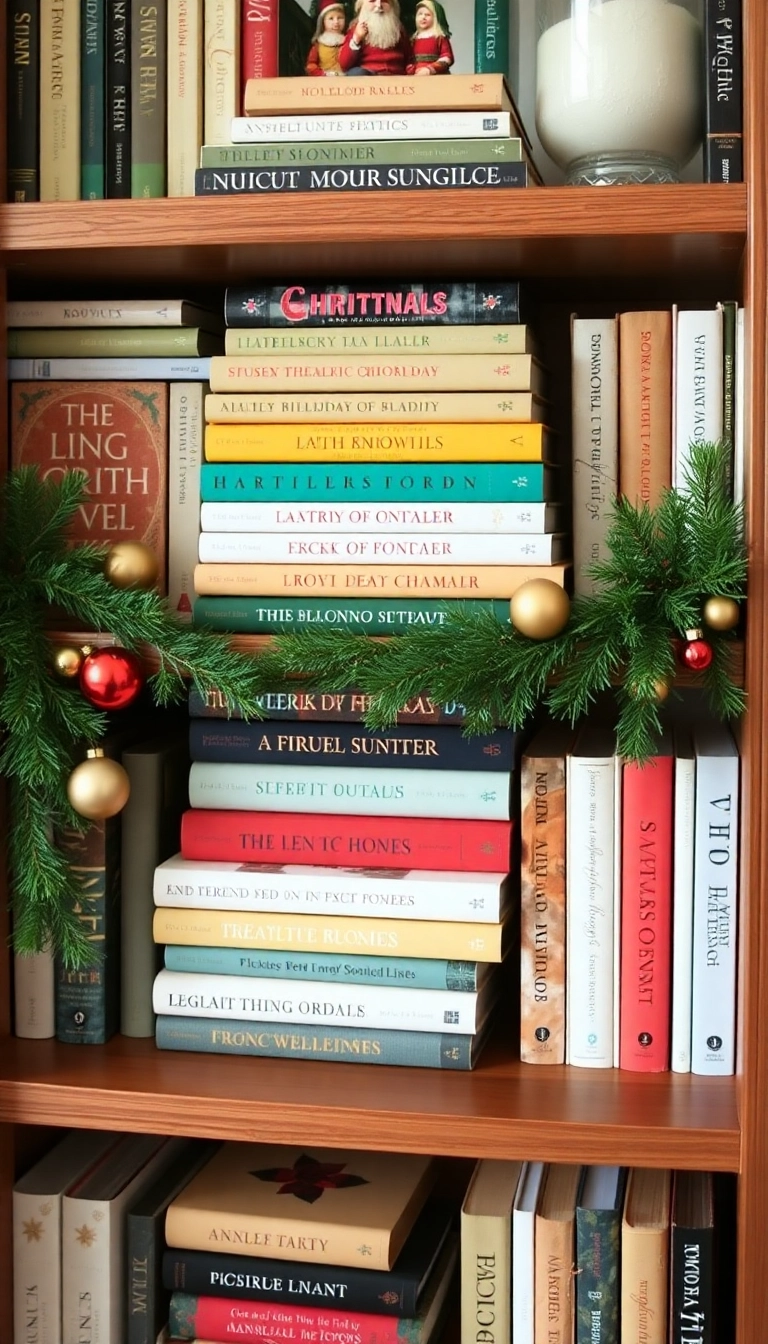 21 Stunning Small Apartment Christmas Decor Ideas That'll Make Your Space Merry and Bright! - 17. Christmas Book Display