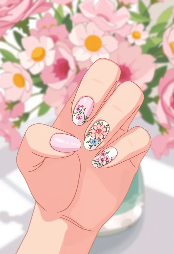 18 DIY Valentine's Nails You Can Create at Home (Even Beginners Will Love #9!) - 10. Floral Fantasy