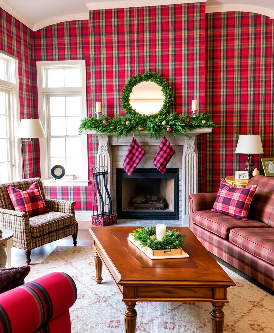 15 Adorable Christmas Wallpapers to Transform Your Living Room into a Winter Wonderland! - 6. Classic Red and Green Plaid