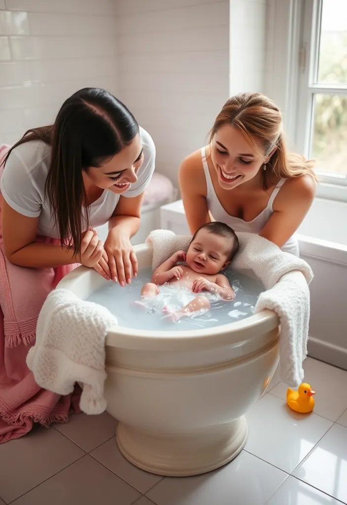 10 Heartwarming Family Newborn Pictures at Home You'll Want to Recreate! - 2. Bath Time Bliss