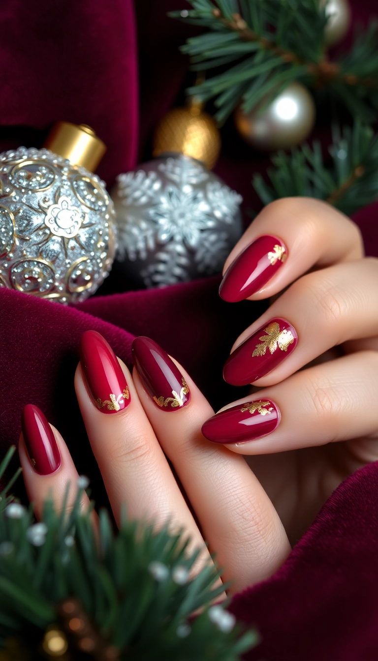 Top 10 Christmas Nail Designs to Sparkle This Holiday Season - 9. Gold Foil and Deep Jewel Tones