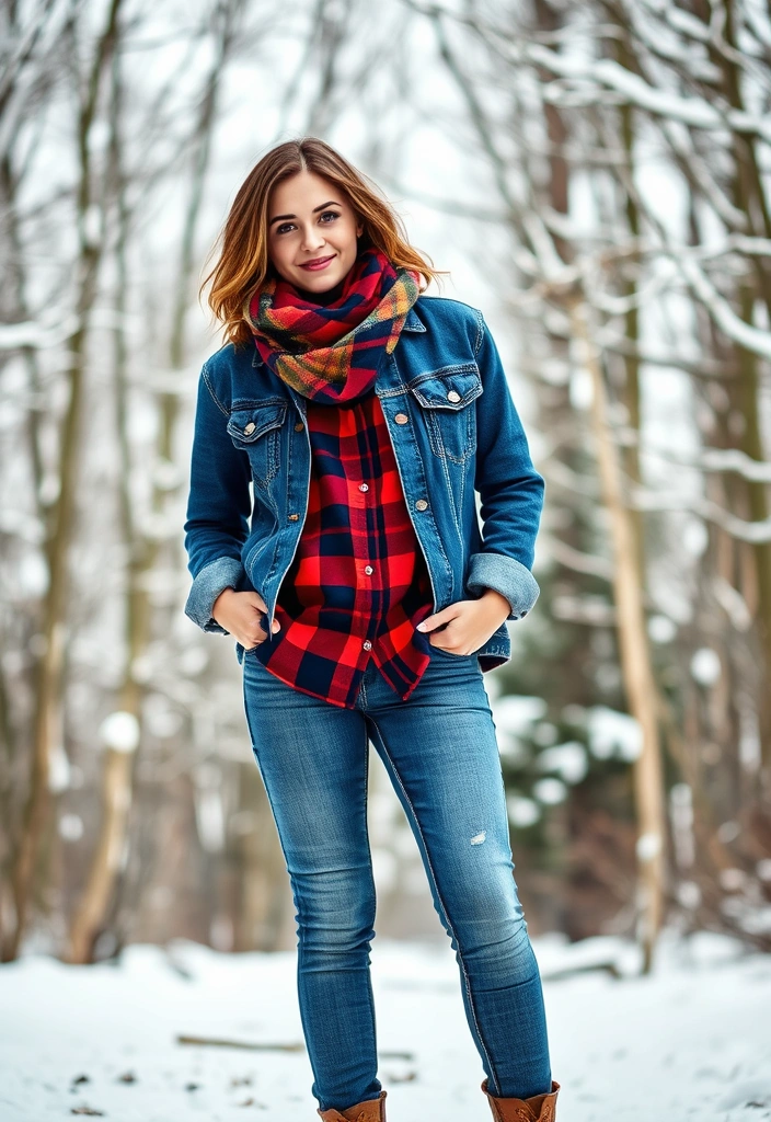 20 Effortlessly Chic Winter Outfits That'll Keep You Cozy and Stylish! - 5. Flannel Shirt & Denim Jacket