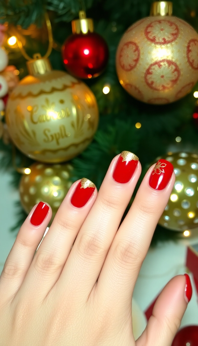 21 Jaw-Dropping Winter Nail Designs That Will Leave You Speechless (Don't Miss #8!) - 5. Holiday Cheer with Red and Gold