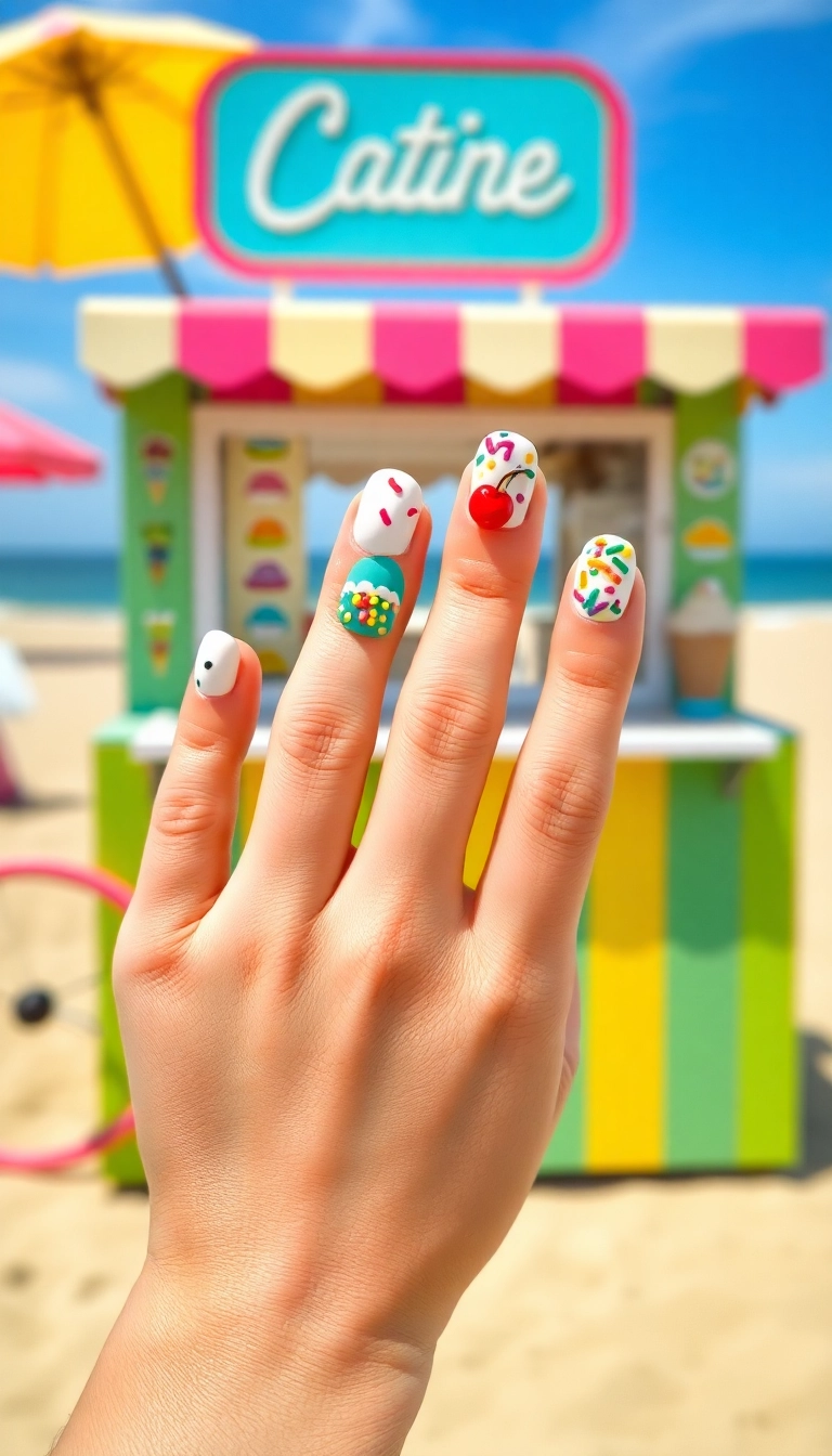 27 Beach Nails Designs That Will Make You Dream of Sunshine (You Won't Believe #15!) - 16. Ice Cream Delight