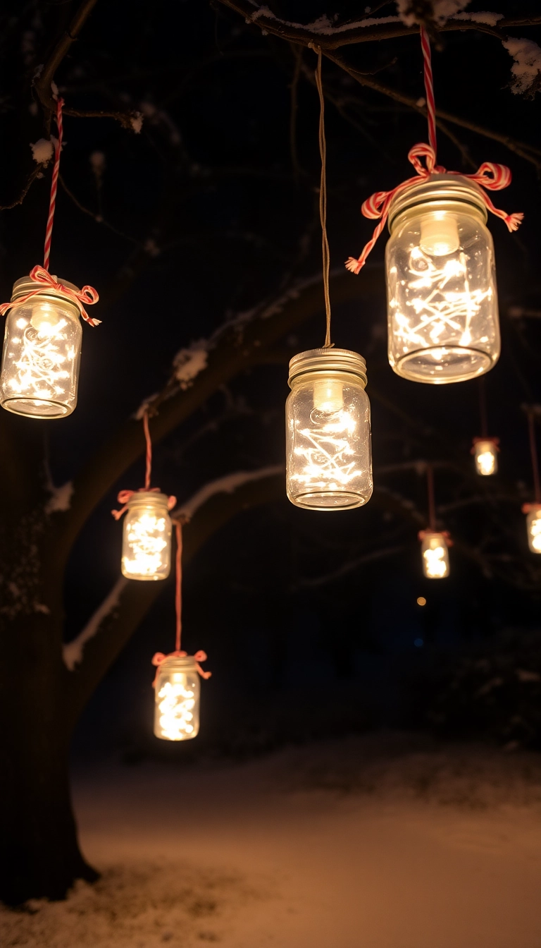 21 DIY Outdoor Christmas Decorations That'll Make Your Neighbors Jealous! - 1. Twinkling Mason Jar Lanterns