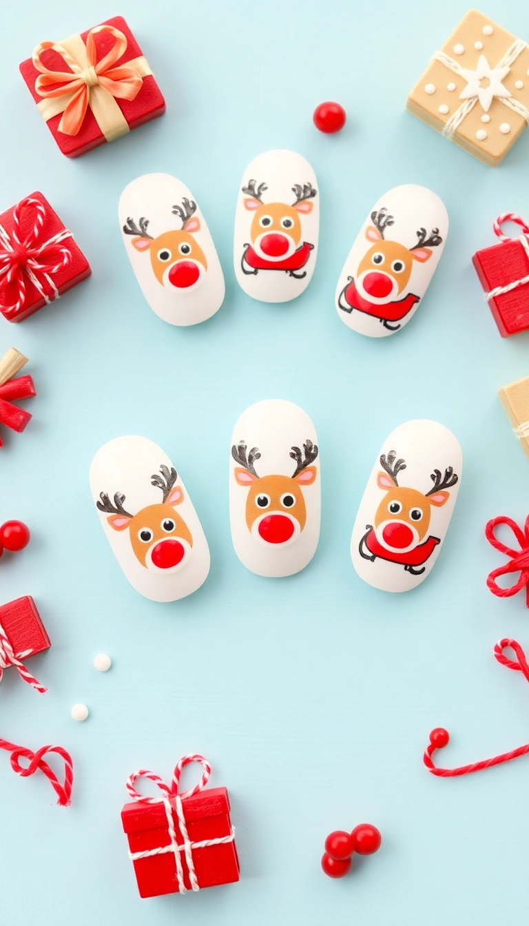 Top 10 Christmas Nail Designs to Sparkle This Holiday Season - 8. Reindeer and Sleighs