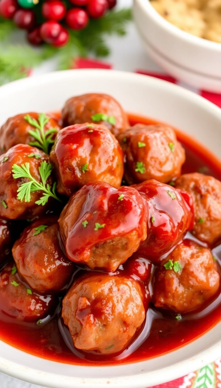 21 Festive Christmas Party Food Ideas That Will Wow Your Guests (You Won't Believe #10!) - 17. Cranberry Orange Glazed Meatballs