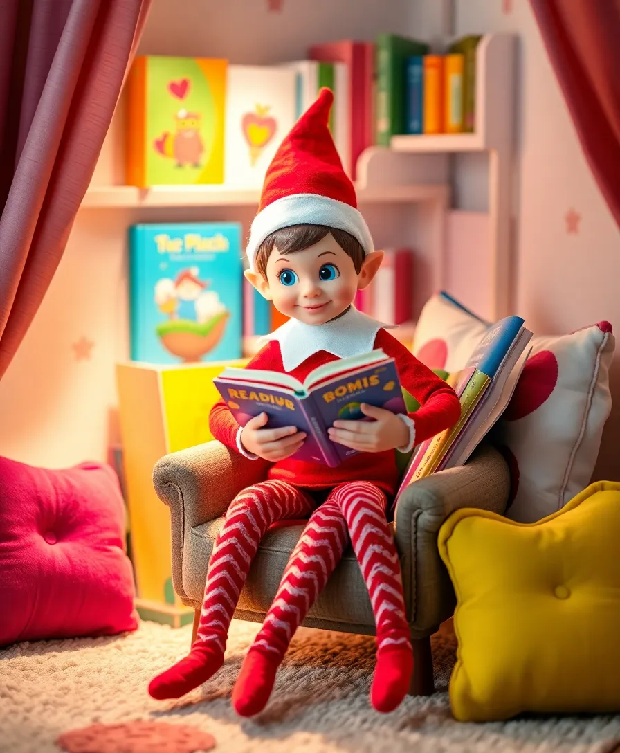 18 Easy Elf on the Shelf Ideas for Toddlers (Get Ready for Giggles with #14!) - 4. Elf Reading a Book