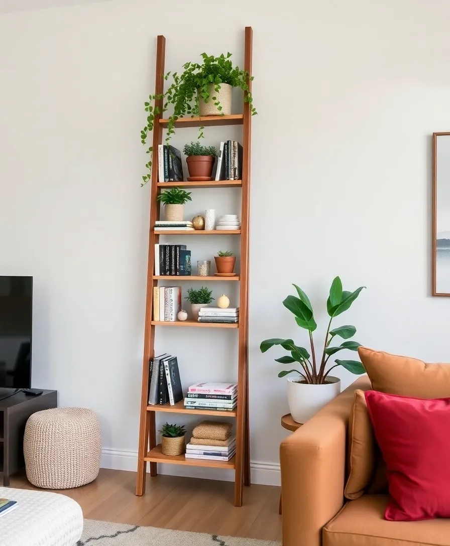 25 Budget DIY Home Decor Ideas That Will Transform Your Space Instantly! - 9. Chic Ladder Shelf