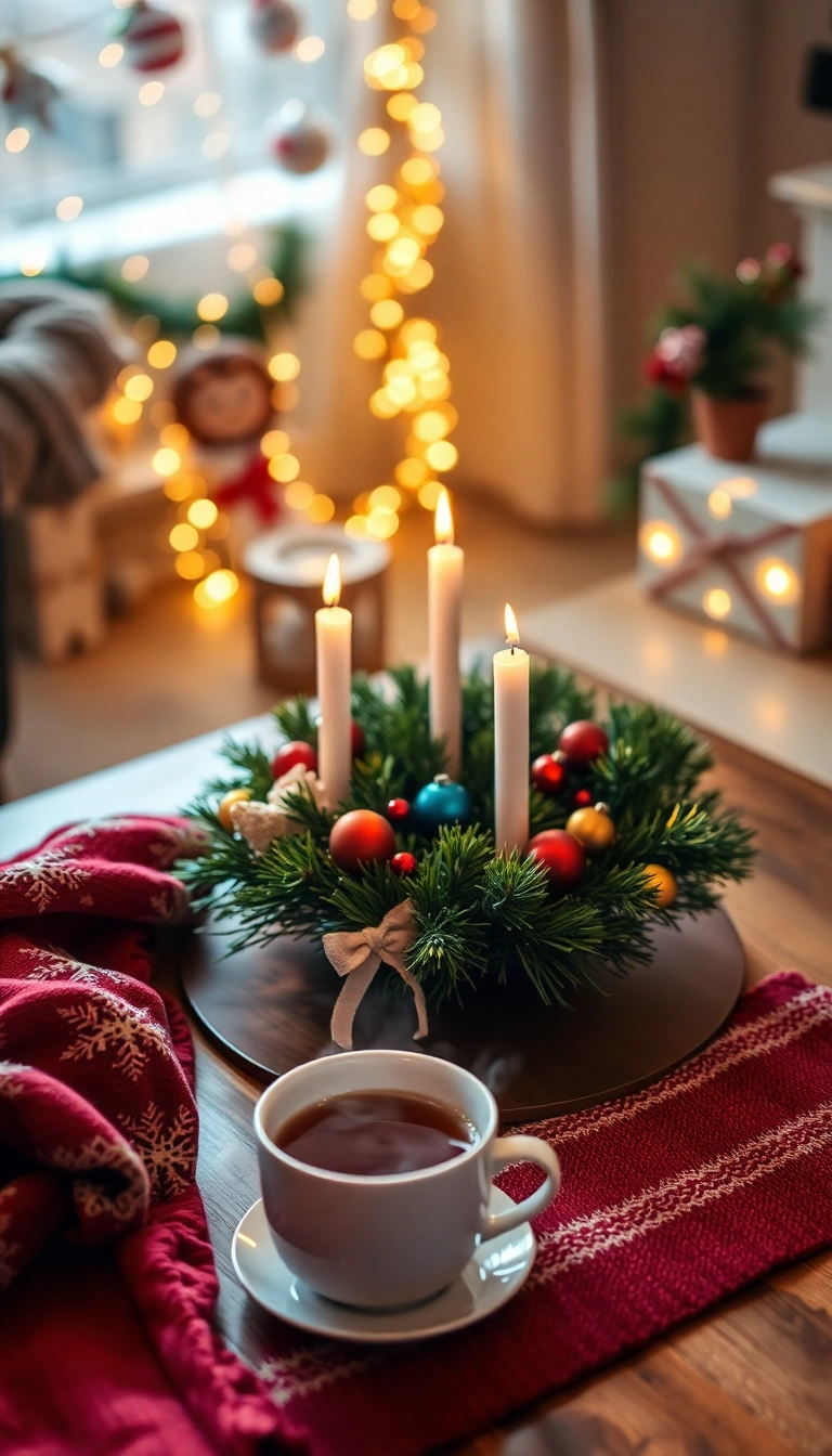 21 Christmas Coffee Table Decor Ideas That Will Have Your Guests Raving! - 14. Christmas Wreath Centerpiece