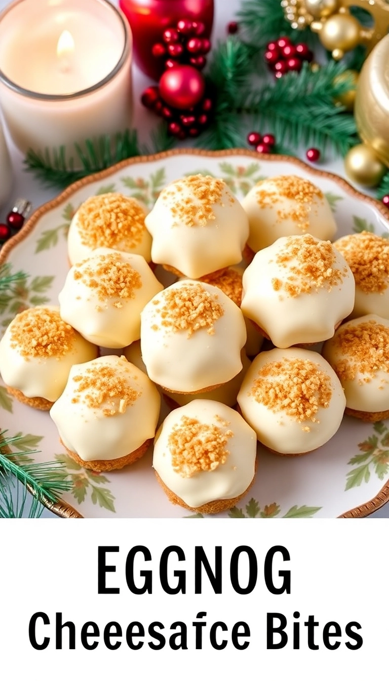 24 Christmas Snacks That Will Steal the Show at Your Holiday Party! - 13. Eggnog Cheesecake Bites