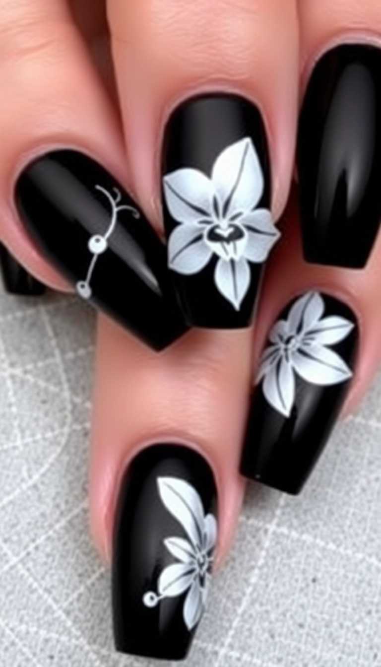 23 Stunning Orchid Nail Designs That Will Make Your Friends Jealous! - 4. Monochrome Orchid Magic