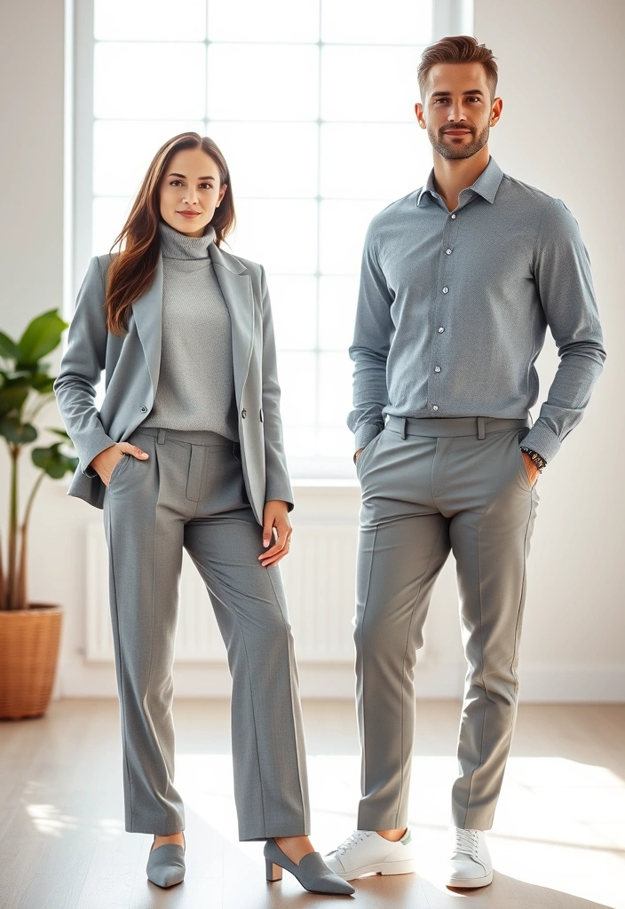 12 Smart Casual Matching Outfits for Couples That’ll Make You the Power Pair at Work! - 4. Monochrome Magic