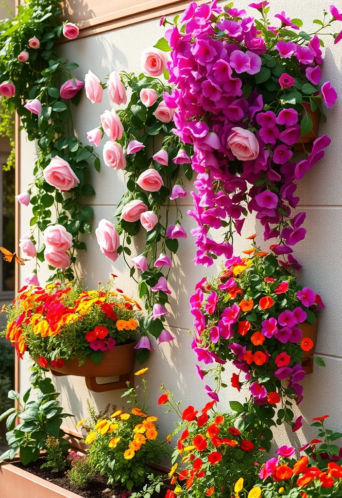 18 Colorful Flower Garden Ideas That Will Attract Pollinators (Wait Until You See #6!) - 3. Vertical Garden of Blooms