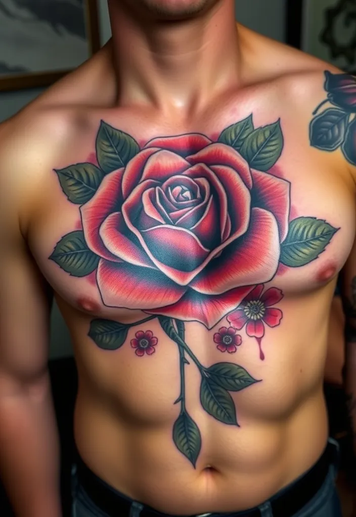 20 Stunning Chest Tattoos for Men That Will Turn Heads (You Won't Believe #15!) - 13. Floral Designs