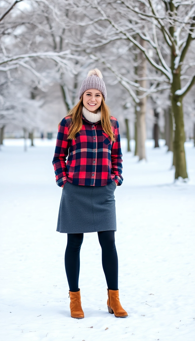 10 Cozy Winter Outfits for Cold Weather That Will Keep You Stylish! - 4. Flannel Shirt with Wool Skirt