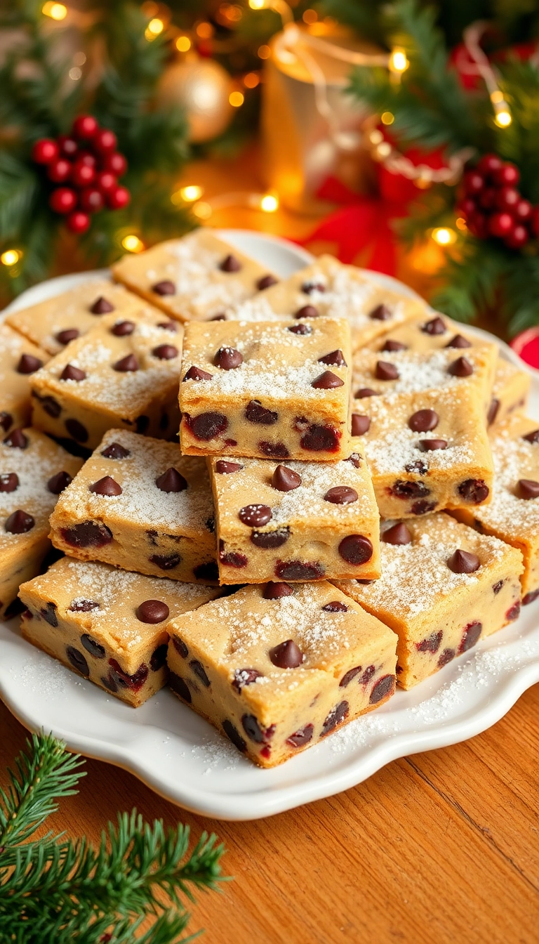 24 Christmas Snacks That Will Steal the Show at Your Holiday Party! - 21. Chocolate Chip Cookie Bars