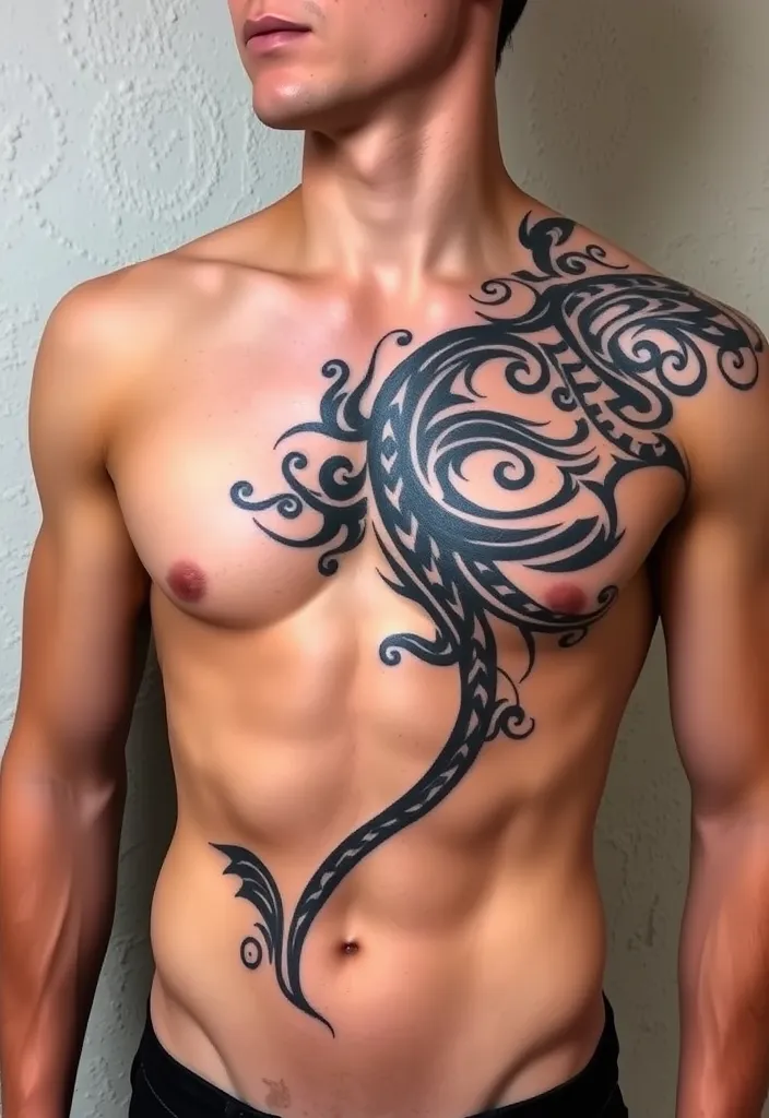 20 Stunning Chest Tattoos for Men That Will Turn Heads (You Won't Believe #15!) - 2. Tribal Patterns