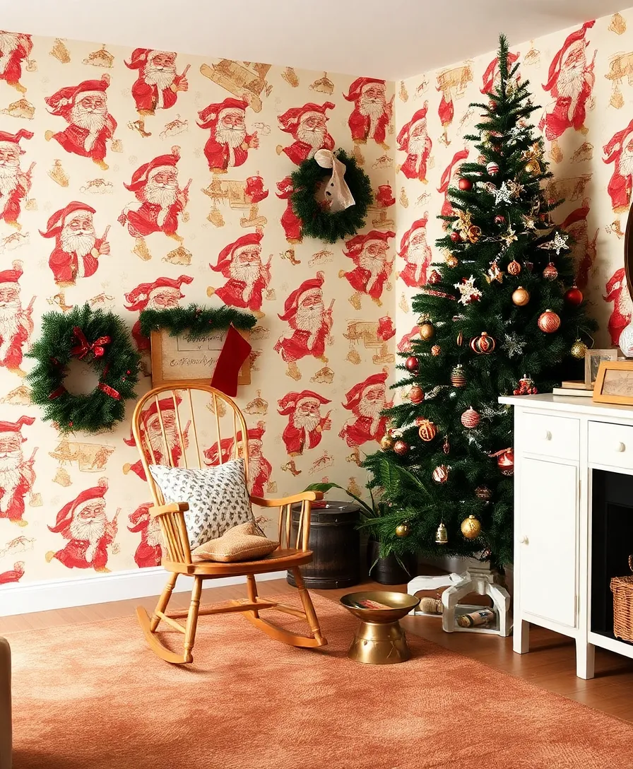 15 Adorable Christmas Wallpapers to Transform Your Living Room into a Winter Wonderland! - 8. Vintage Santa Claus