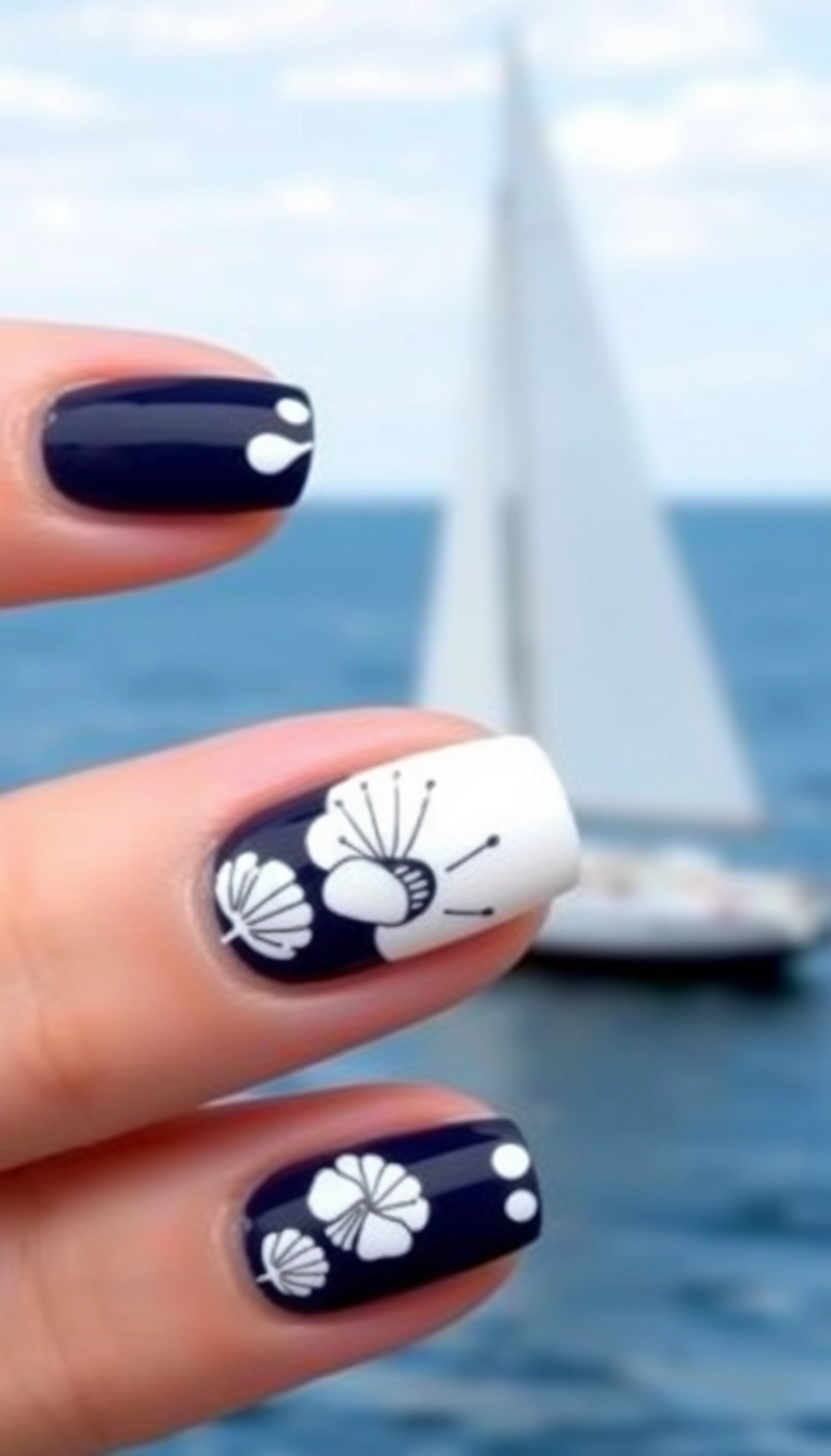 13 Seashell Nail Art Ideas That Will Leave You Shell-Shocked! - 10. Nautical Navy and White