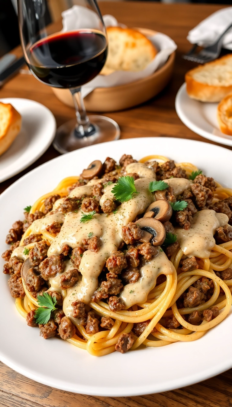 19 Quick and Easy Dinner Recipes with Ground Beef That Will Save Your Evenings! - 15. Beef and Mushroom Pasta