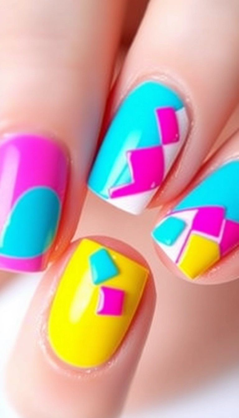 25 Mexican Style Nail Designs That Will Make You the Star of Every Fiesta! - 12. Bright Geometric Designs