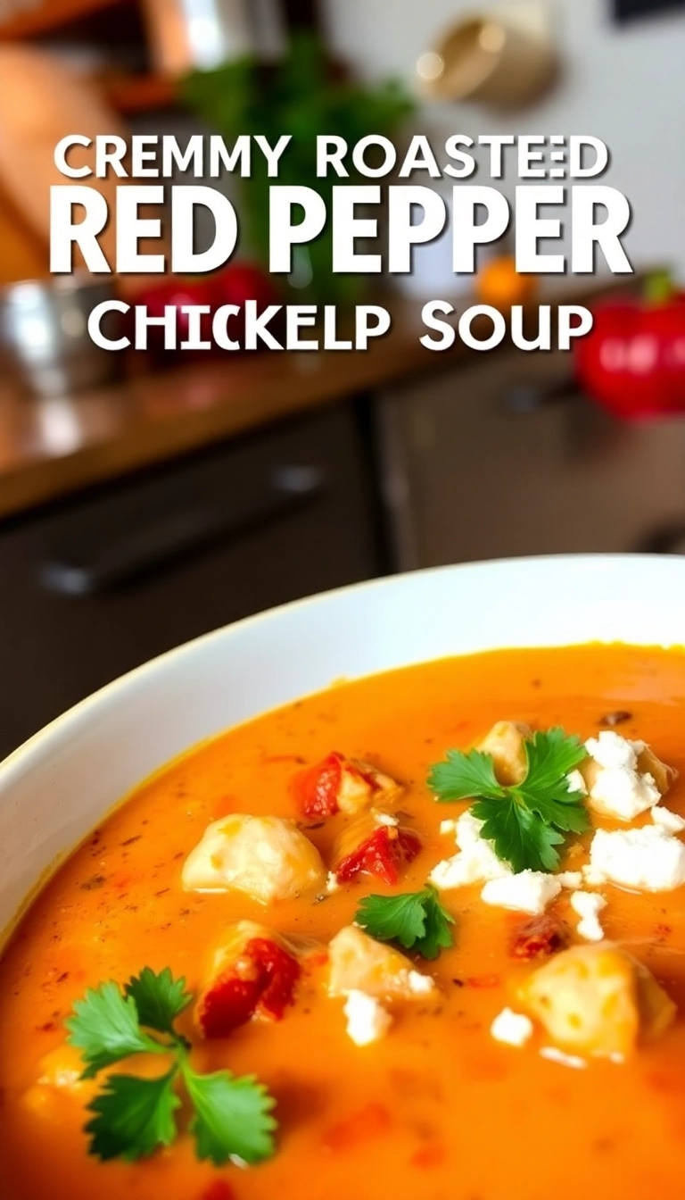 19 Creamy Chicken Soup Ideas That'll Make You Feel Cozy Inside! - 13. Creamy Roasted Red Pepper Chicken Soup