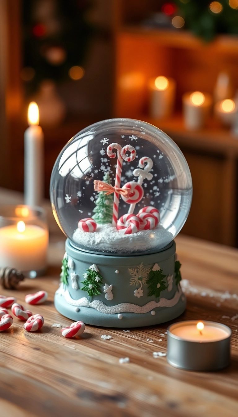 21 Peppermint Christmas Decorations That'll Sweeten Your Holiday Spirit (Wait Until You See #13!) - 15. Peppermint Snow Globe