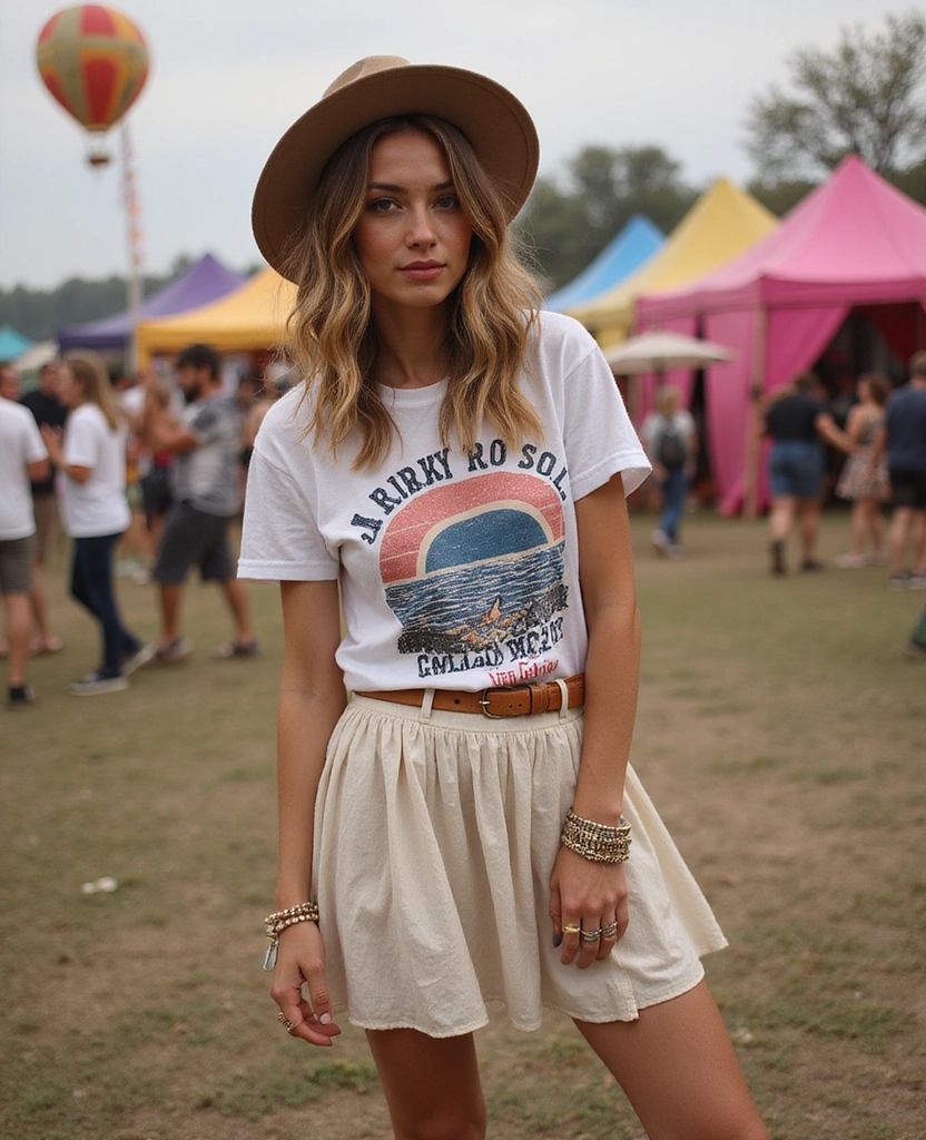12 Boho Chic Outfits That Will Make You the Star of Every Festival (You Won't Believe #5!) - 4. Layered Skirts and Graphic Tees