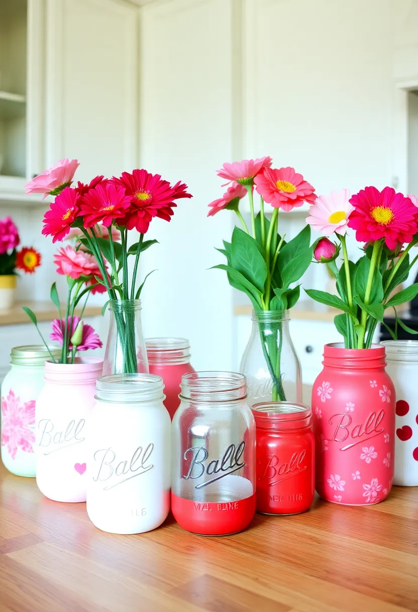 10 Fun Valentine's Day Decorations Crafts for the Whole Family (Get Ready for #4!) - 3. Painted Mason Jar Vases