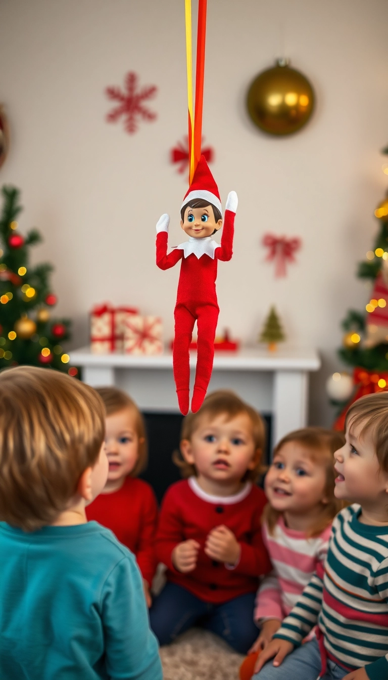 10 Interactive Elf on the Shelf Ideas for Toddlers (They’ll Be Begging for More!) - 3. Elf's Adventurous Zip Line