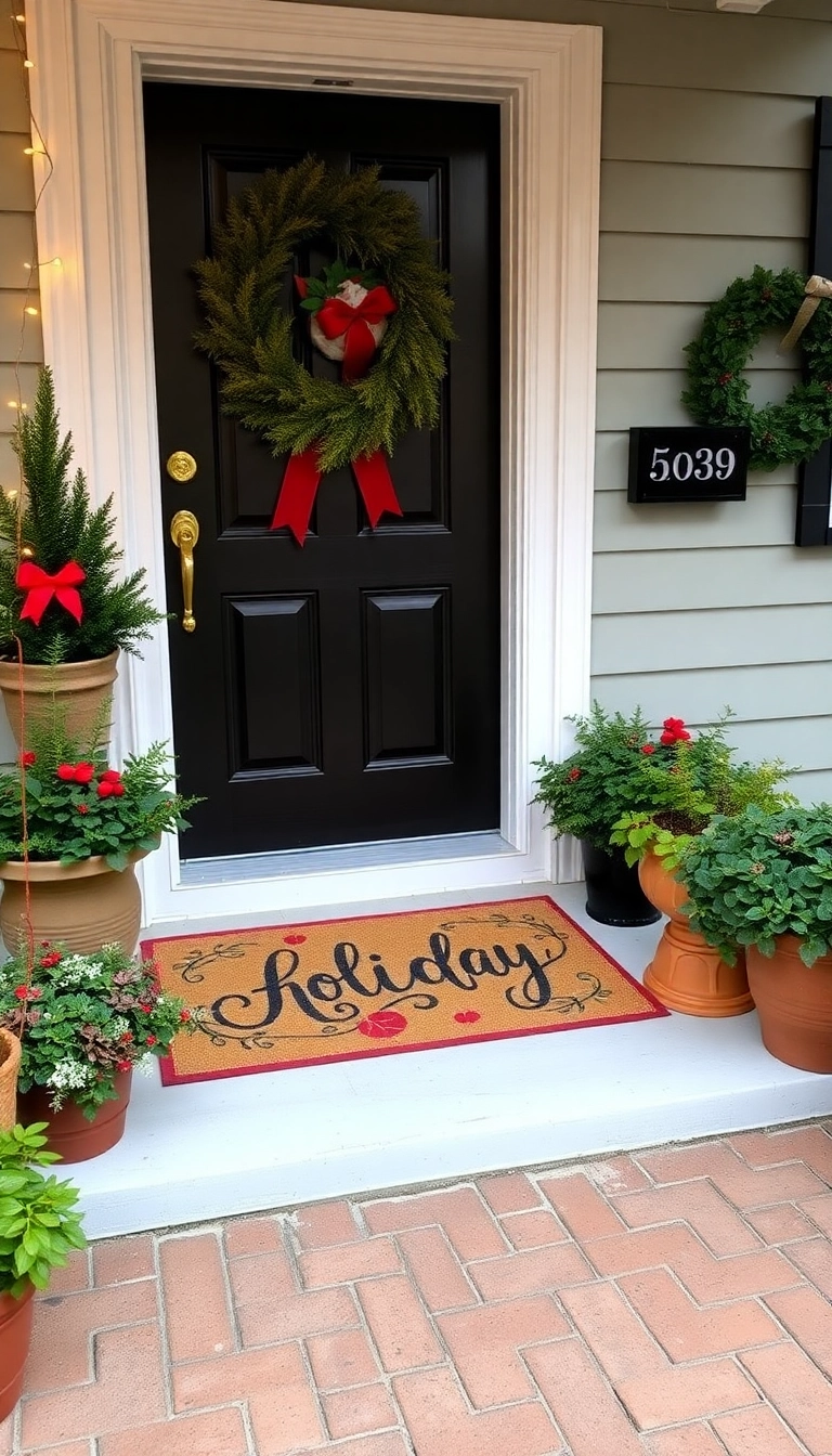 21 DIY Outdoor Christmas Decorations That'll Make Your Neighbors Jealous! - 11. Festive Door Mats